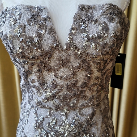 BCBG MaxAzria Gray Lace and Sequin Dress Size 0 - Picture 6 of 10